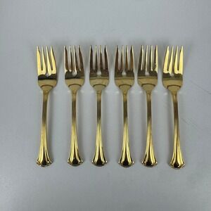 Vtg Royal Gallery Gold Plated Seafood Cocktail Forks Set 6 Japan Fluted Handle